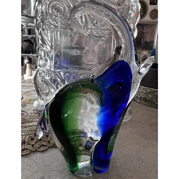 Murano ? Glass Paperweight Elephant Cobalt Blue & Green (Broken Tail) Collector - Picture 5 of 11